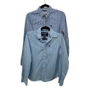 Lot 2 Abercrombie & Fitch Striped Long Sleeve Button-Up Shirt Blue Youth Boys XL